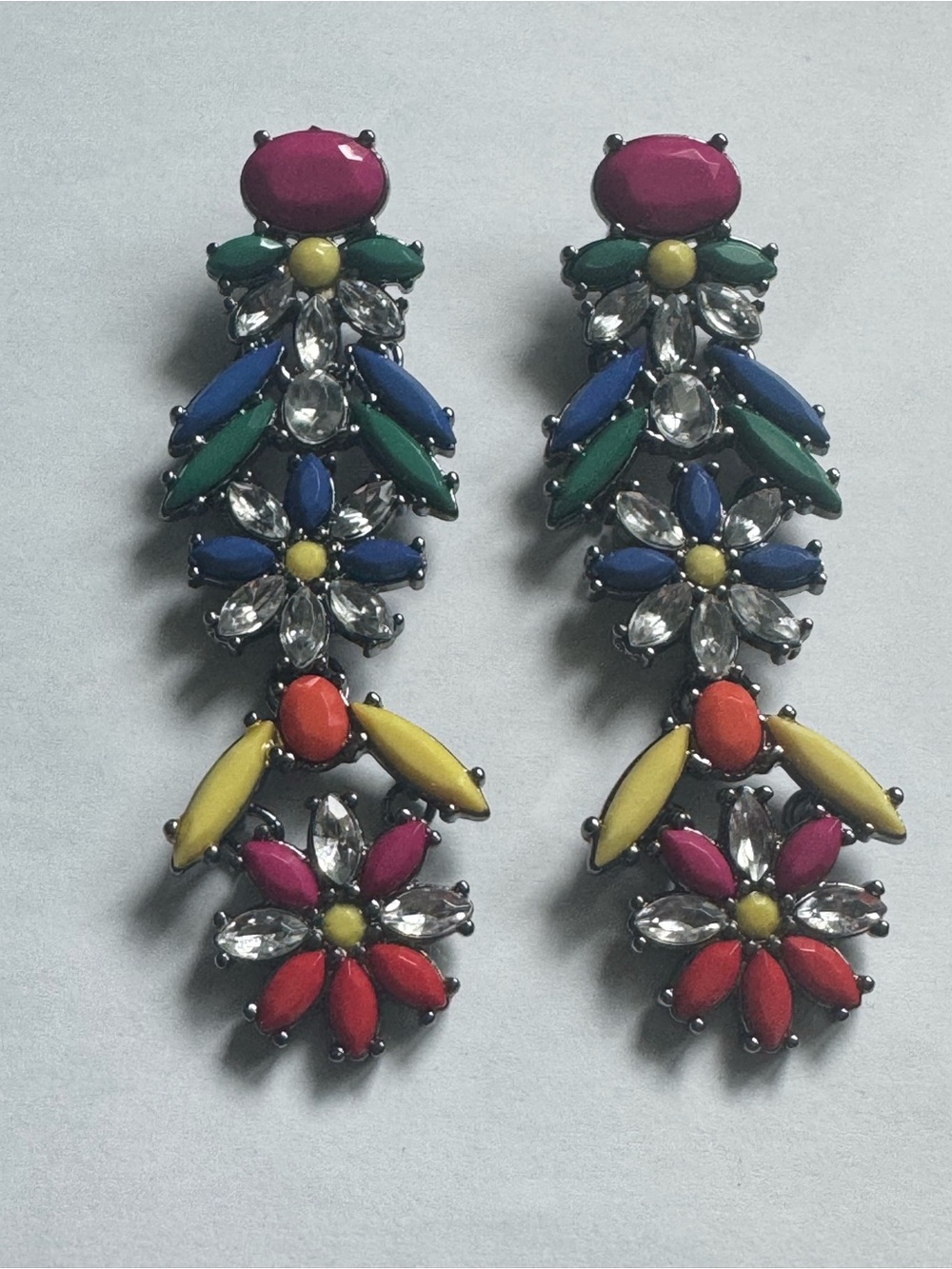 Large Bold Multicolor Stones Chandelier Drop Post Earrings